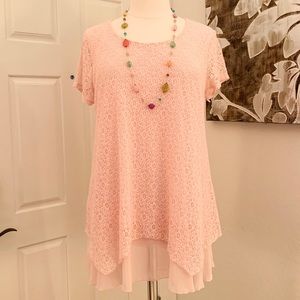 Style & Co Apricot Lacy Overlay Top w/ Chiffon Hem